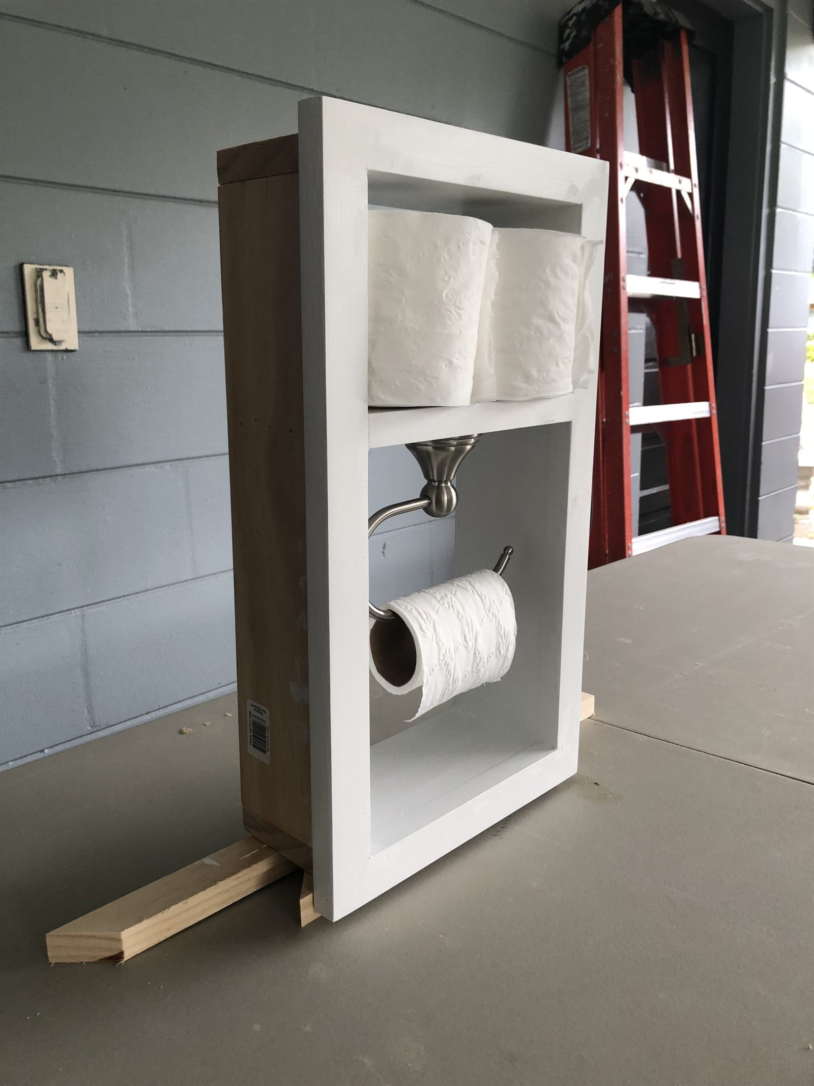 Custom built-in recessed niche under construction